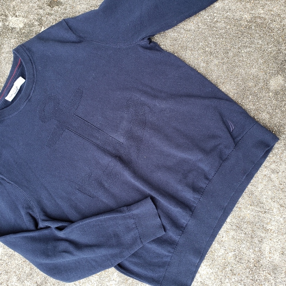 Nautica Vintage Navy Sewn Anchor Crewneck Sweater